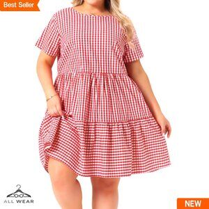 Vintage Plaid Midi Dress Tiered A-Line Casual Summer Retro Chic